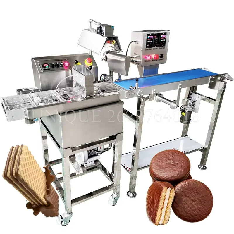 8kg Electric Small Automatic Chocolate Tempering Coating Enrobing Enrober Machine for Bar Wafers Peanut Biscuit Production