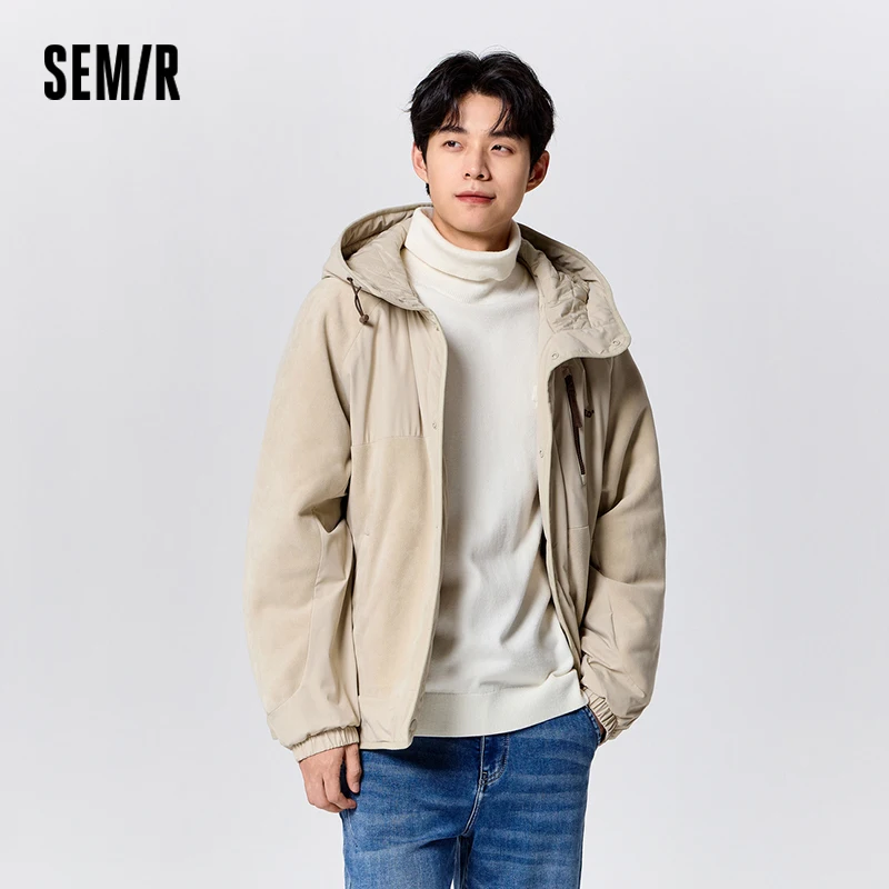 남성용 세미 재킷, 루즈 후드 플러시 코트, 접합 폴라 플리스 코튼 패딩, 다용도 자수 탑 재킷, 겨울 패션