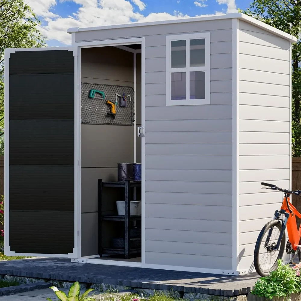 

Outdoor Resin Storage Shed 5x3 FT, Plastic Tool Shed for Bike, Garbage Can, Chicken Coop, Outside Sheds with Lockable Door