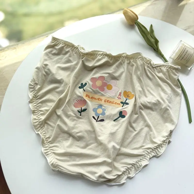 ملابس داخلية نسائية من القطن الخالص ABDL مقاس كبير سراويل داخلية عالية الخصر بحافة مكشكشة ملابس داخلية رفيعة للفتيات مطبوعة بشكل لطيف ملابس داخلية سيسي