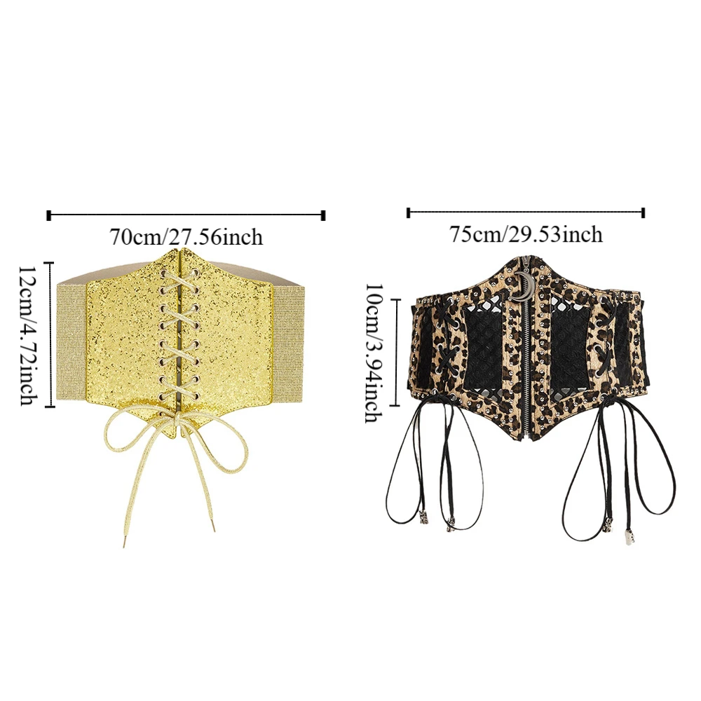 Elastic Gold Cummerbunds Shinny Glitter Leopard Print Waistband PU Leather Dress Girdle Blingbling Corset Belt Female