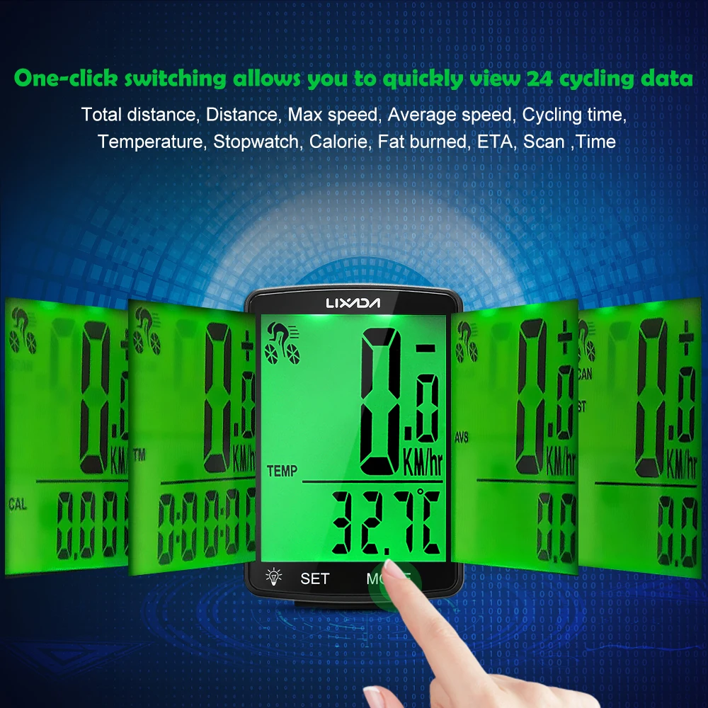 Wireless Bike Computer IPX6 Waterproof LCD Screen Bicycle Computer Mountain Bike Speedometer Odometer Cycle Measurable Temperatu