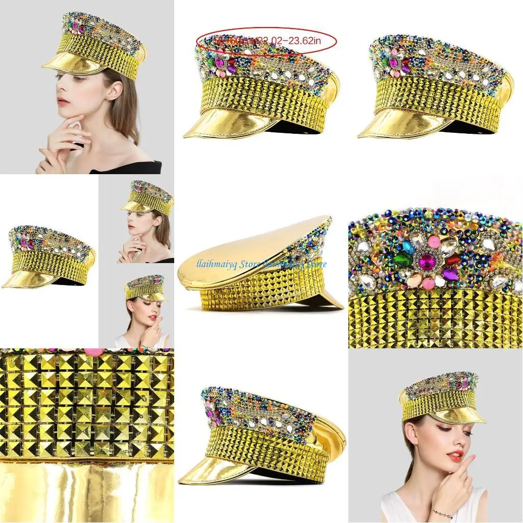 

573B Кепка в стиле стимпанк с плоским верхом, женская шляпа капитана для косплея, девичник, вечерние шляпы с заклепками