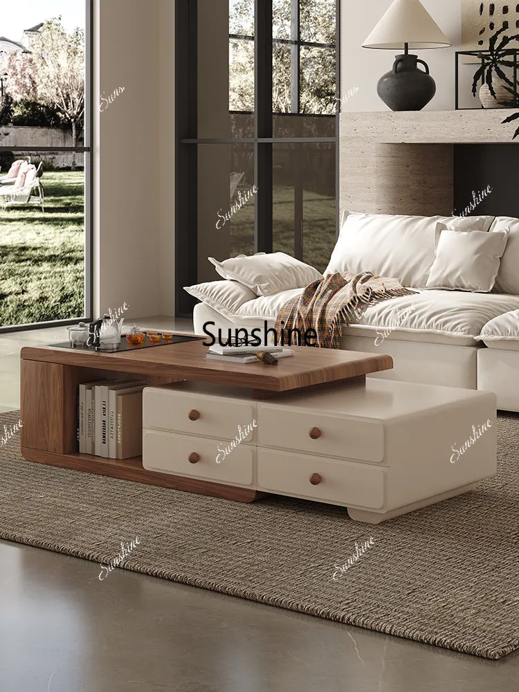 

Living room home retro style walnut color telescopic modern simple tea table