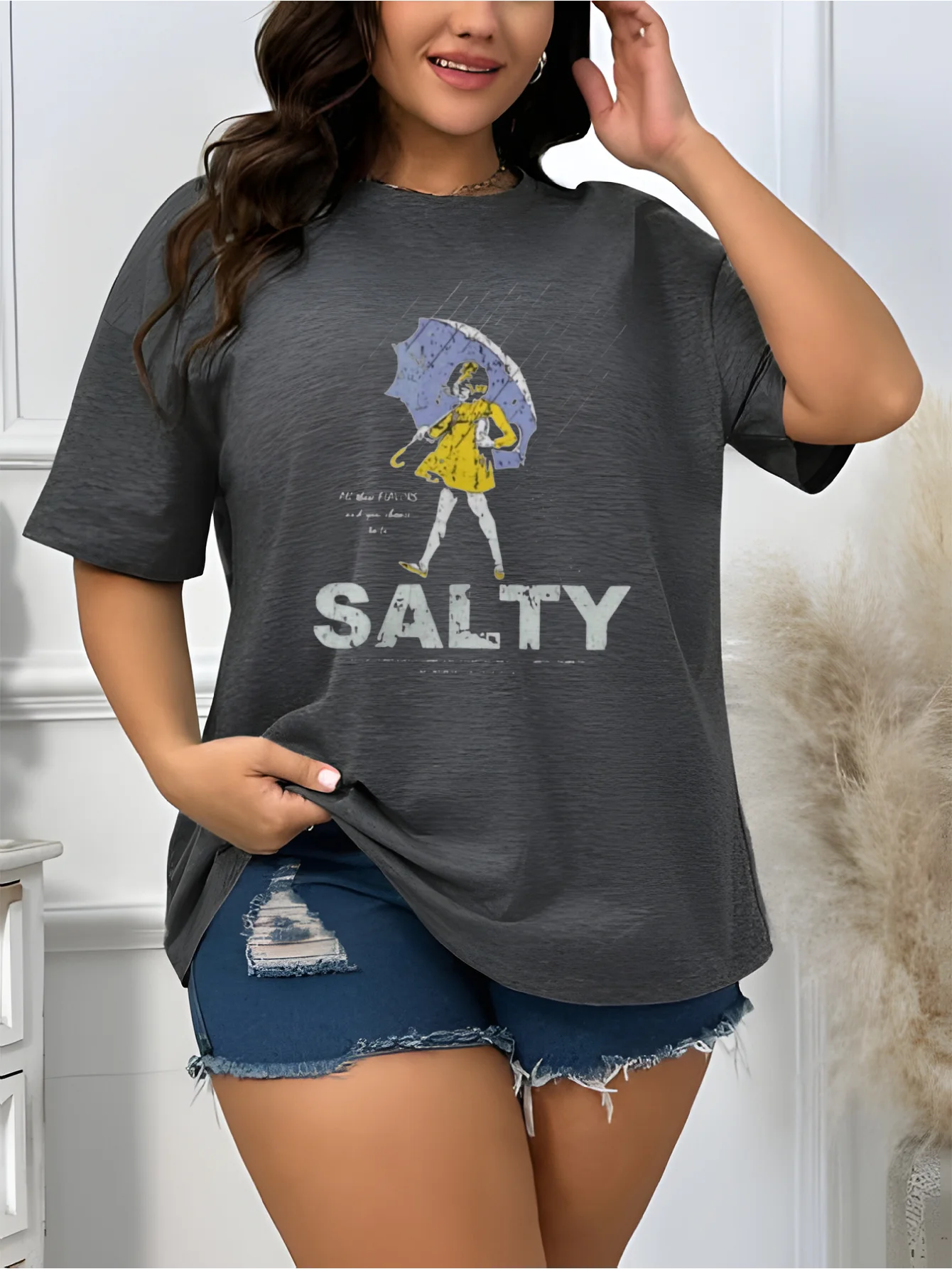 Salty Rainy Day Umbrella Women's Tee - Retro Humor Graphic, Casual Coastal Top