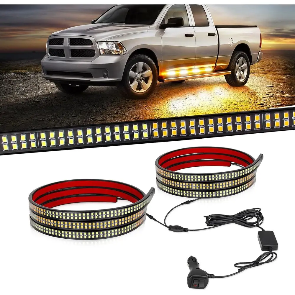 

2PCS 70 inch Truck Running Board Strobe Lights Strip, Amber White 1152 LED Ency Truck Strobe Lights lashing Warning Hazard Saety