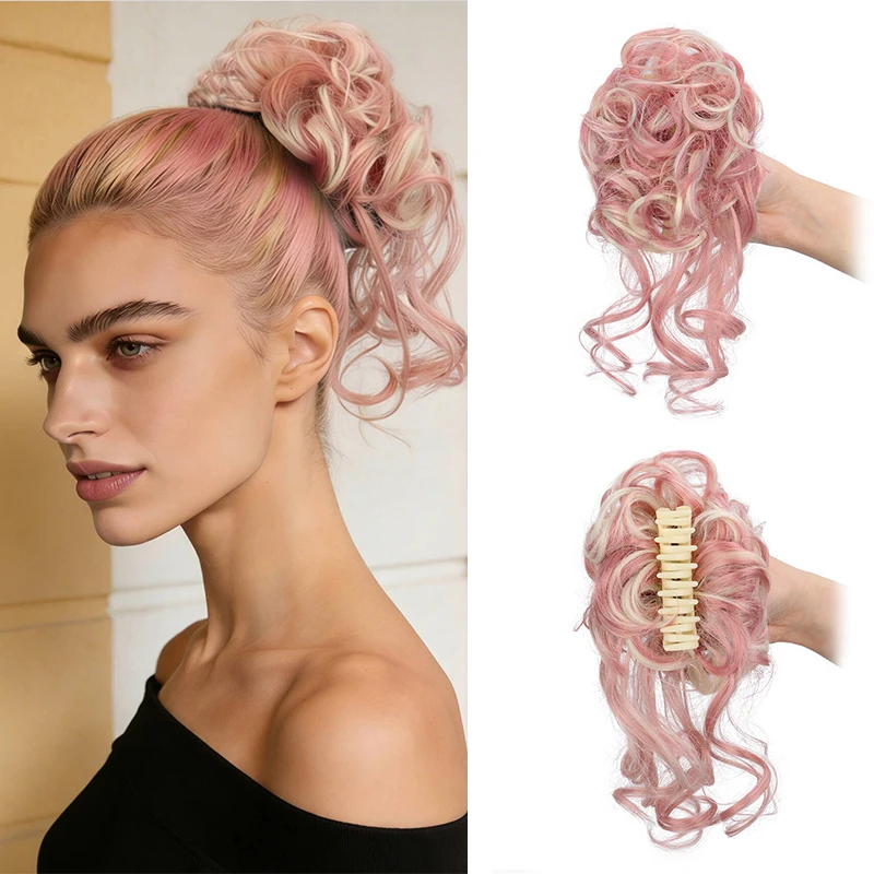 Messy Claw Clip Hair Bun Synthetic Curly Chignon Secure Bun Hair Extension Soft Hairpiece for Women Daily Hairstyle