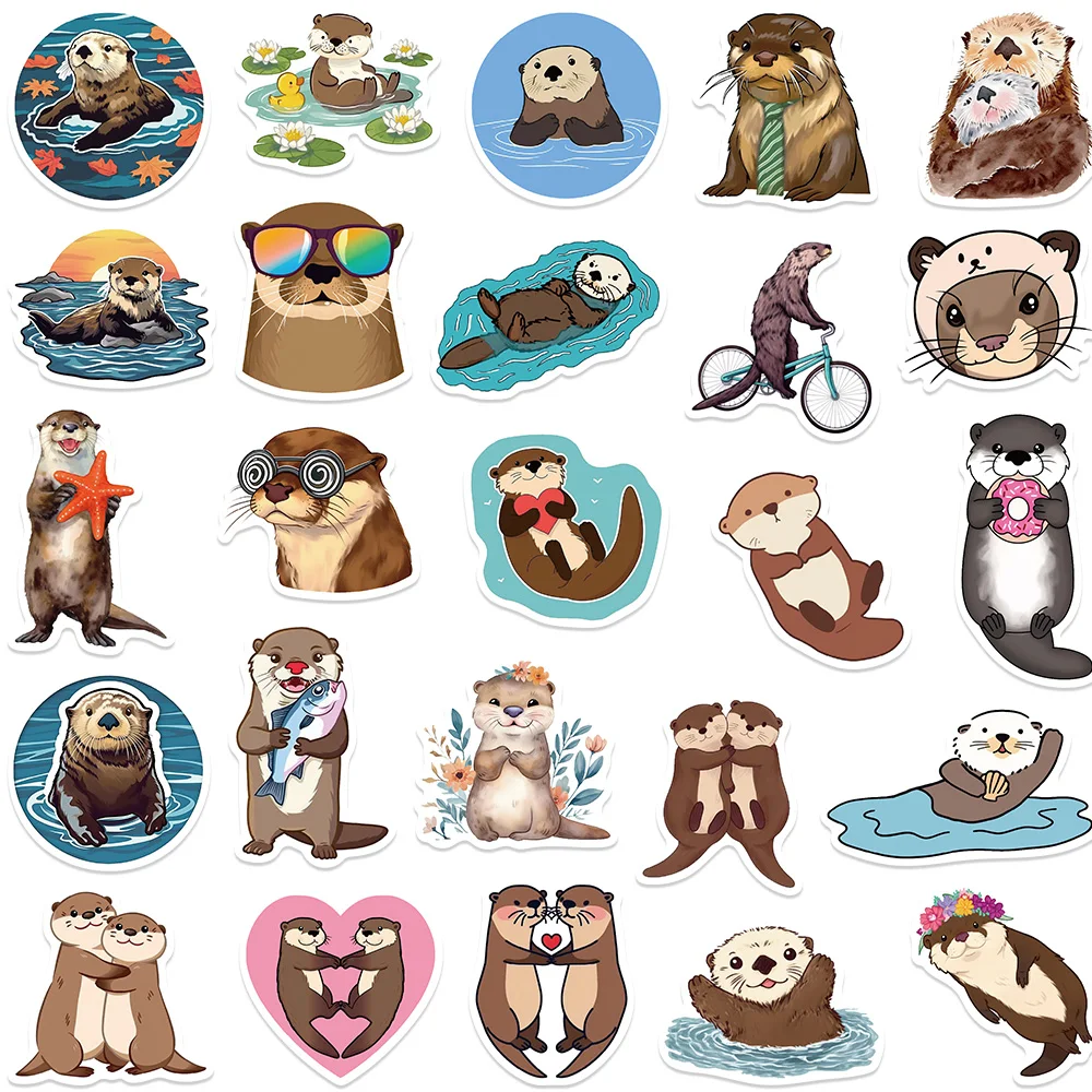 50pcs Cute Cartoon Animal Otter Stickers For Laptop Water Bottle Luggage Notebook Phone Waterproof Graffiti Vinyl Decals