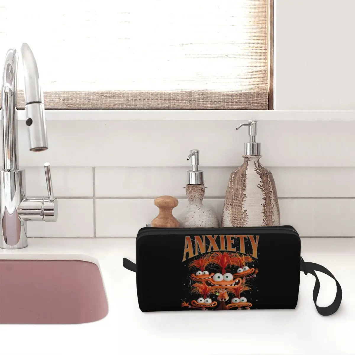 Retro Vintage Anxiety Inside Out Cosmetic Bag for Women Makeup Bags Cartoon Travel Daily Toiletry Bag Organizer Pouch