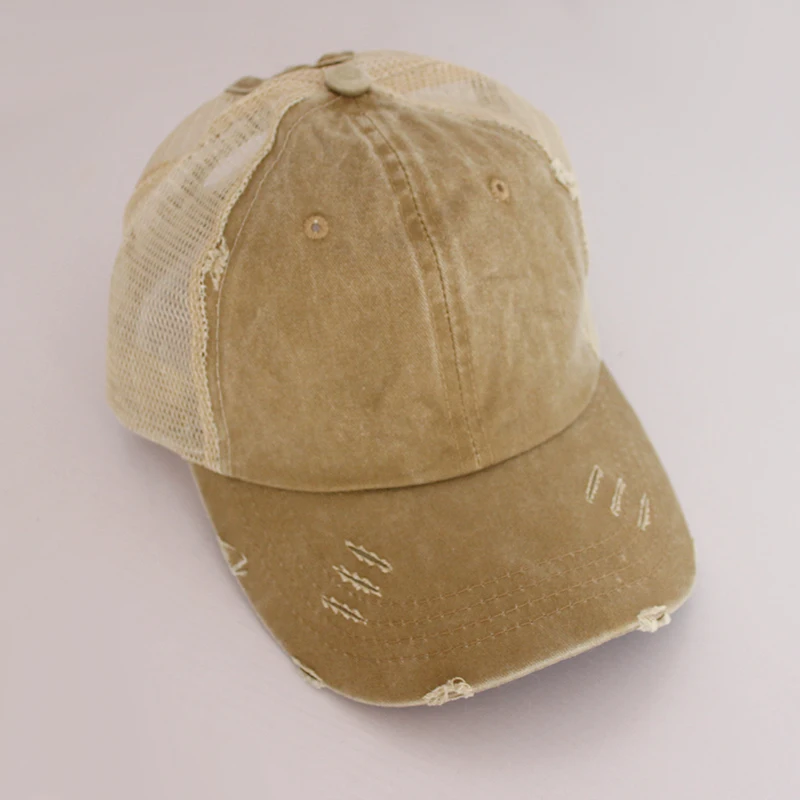 Vintage Ponytail Baseball Cap Women Adjustable Snapback Hat
