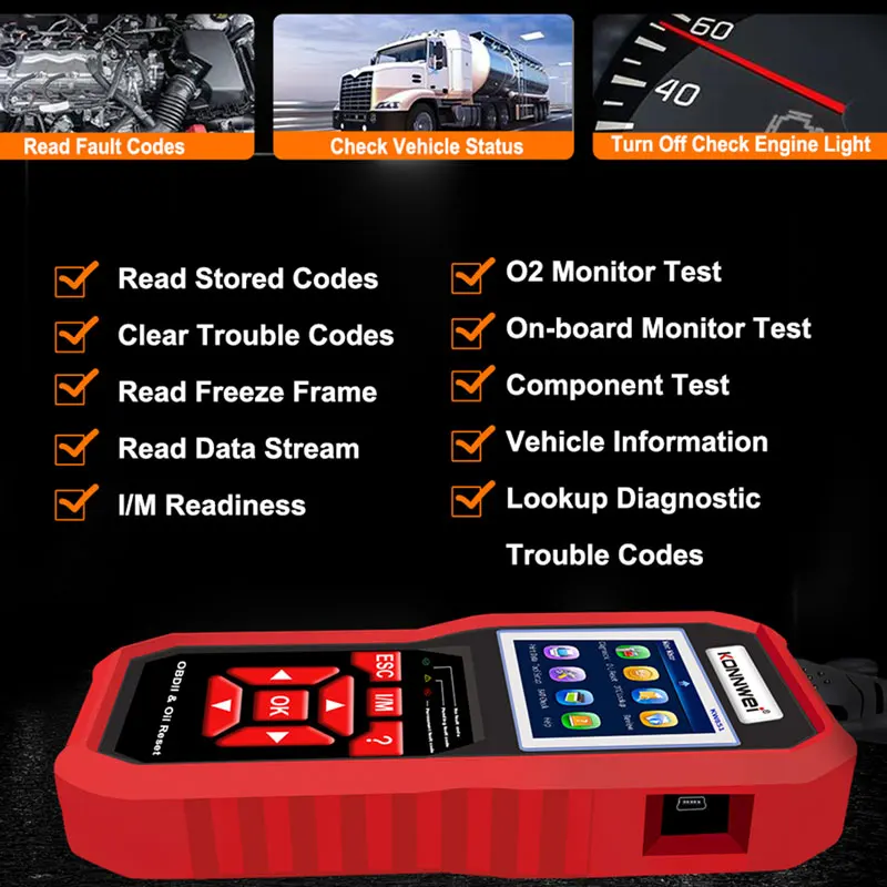 KONNWEI KW851 Car OBDII Diagnostic Scanner Oil Service Light Reset Read Clear Codes O2 Sensor Tester Engine Check Code Readers