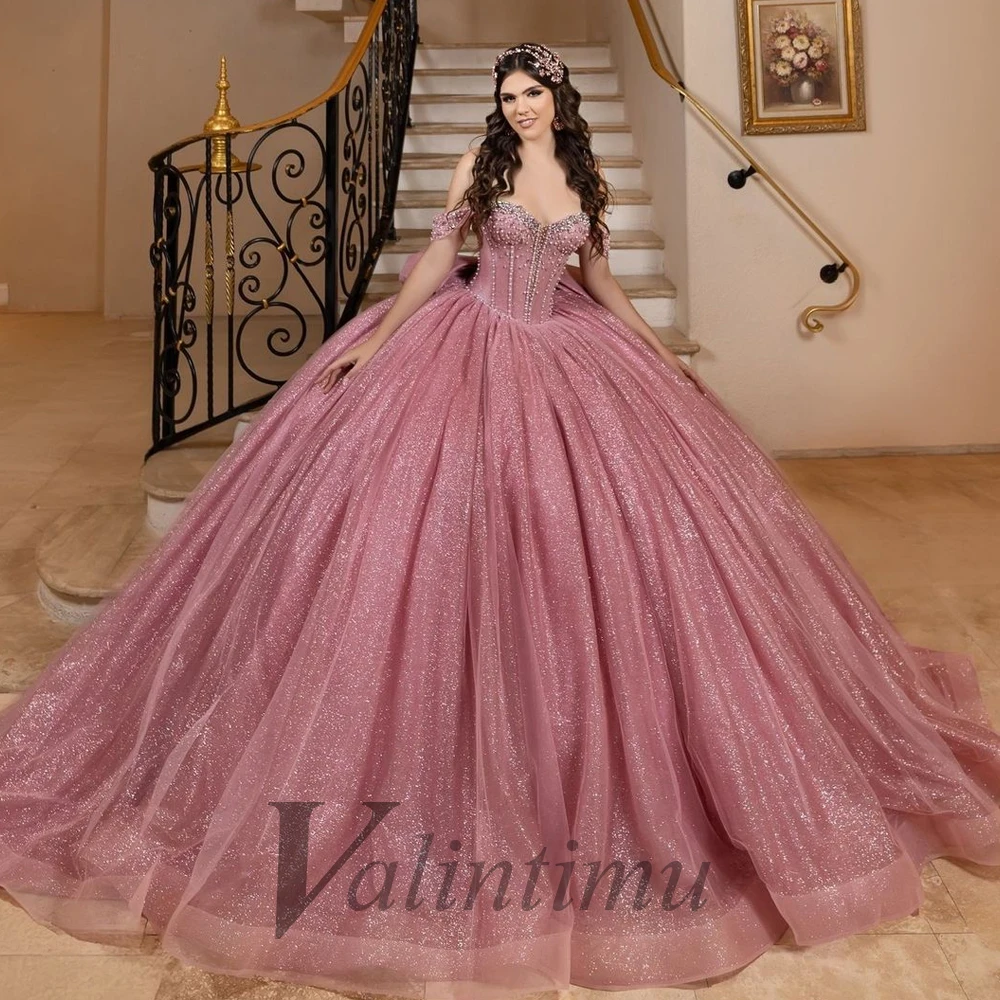 فساتين Quinceanera للأميرة ذات القوس الكبير من Valintimu للفتيات مكشوفة الكتف على شكل قلب فيستدوس دي 15 Quinceanera مخصصة #1