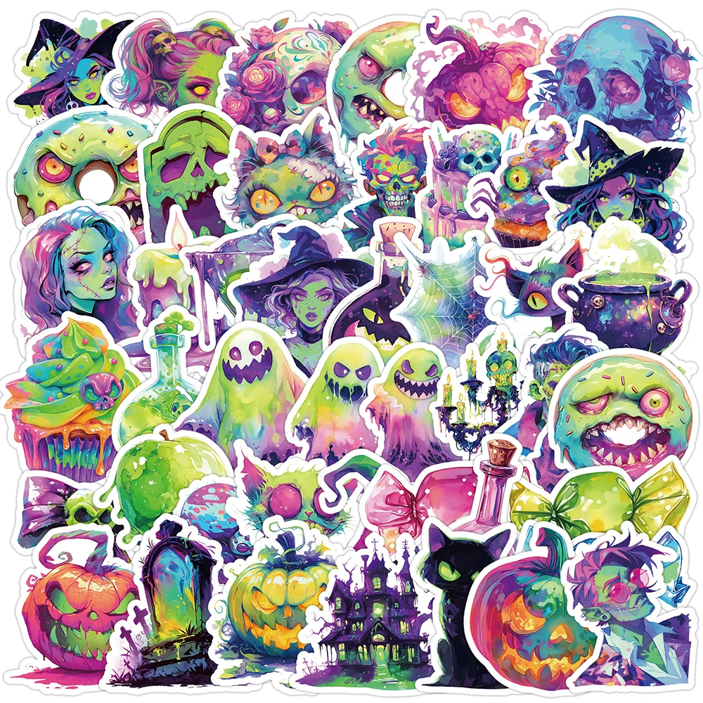 

10/30/50pcs Gothic Neon Halloween Skull Graffiti Stickers Decal DIY Scrapbook Stationery Luggage Cool Horror Cartoon Sticker Toy