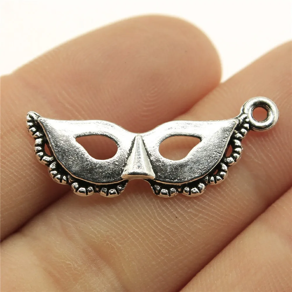 WYSIWYG 10pcs 31x12mm Antique Silver Color Mask Charms For Jewelry Making