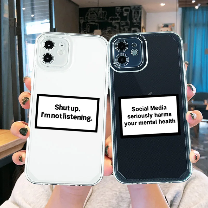 Transparent Funny Language Letters Phone Case for IPhone 11 12 13 14 15 Pro Max 8 Plus XS XR SE Soft Silicone Funda Light Cover