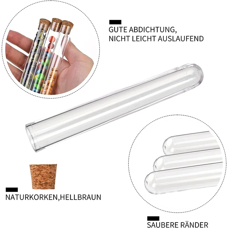 AA81-100 Test Tube With Cork 16X100mm Test Tubes With Cork Transparent Plastic For DIY Craft Candy Liquids Spices Flowers