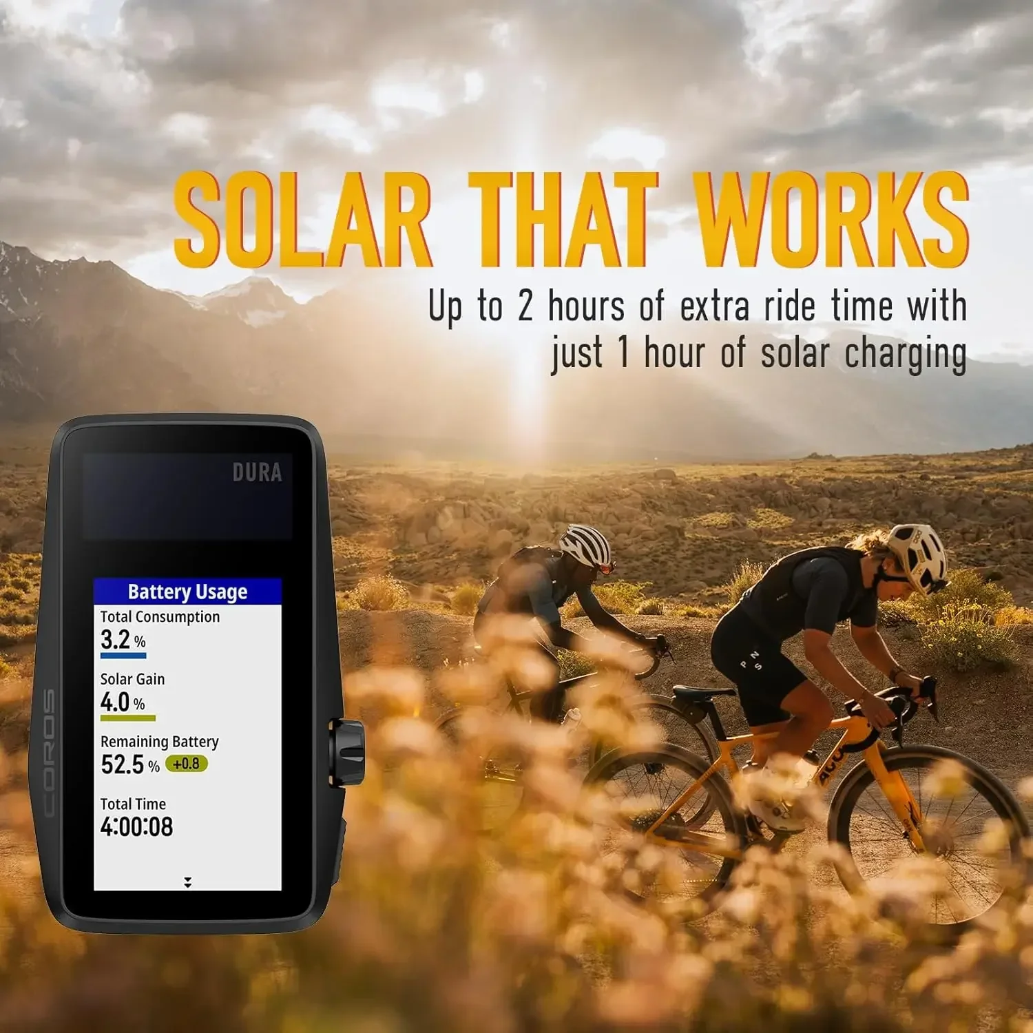 

Хит продаж: Велокомпьютер DURA Solar GPS с солнечной зарядкой, 12 часов автономной работы GPS, 2.7-дюймовый MIP-дисплей