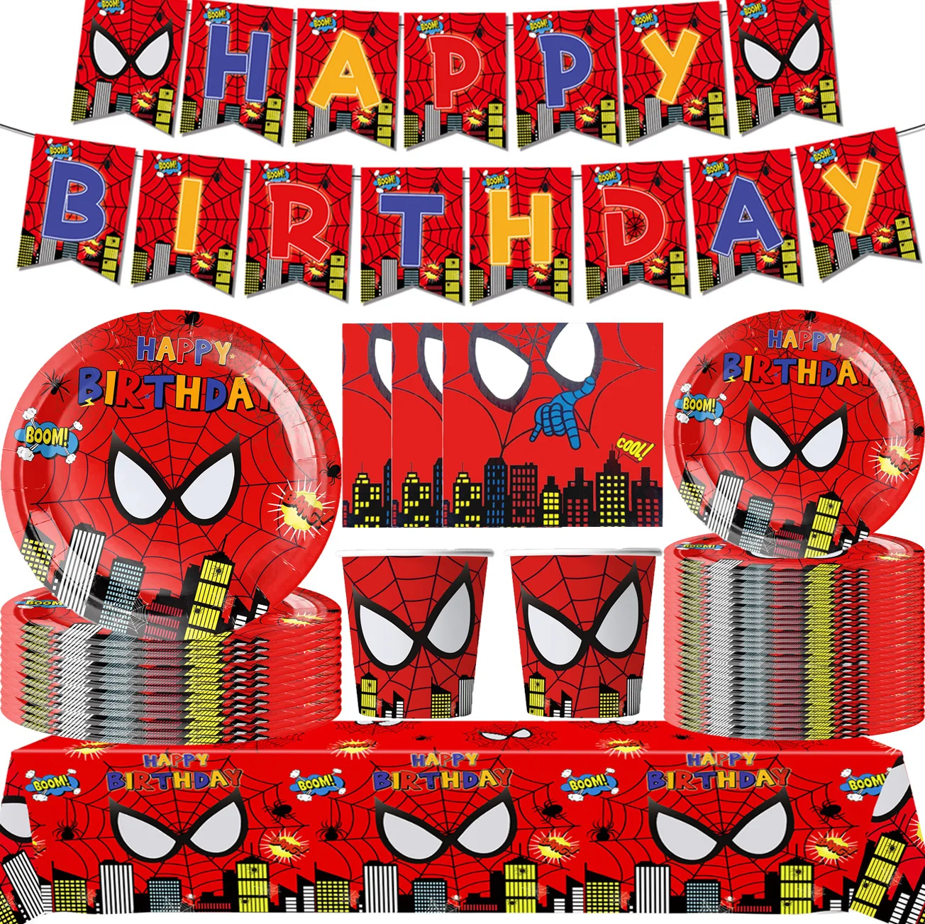 Red Disney Spiderman Birthday Party Supplies Disposable Dinnerware Cup Tablecloth Plate Superhero Napkin For Kids Decoration Set