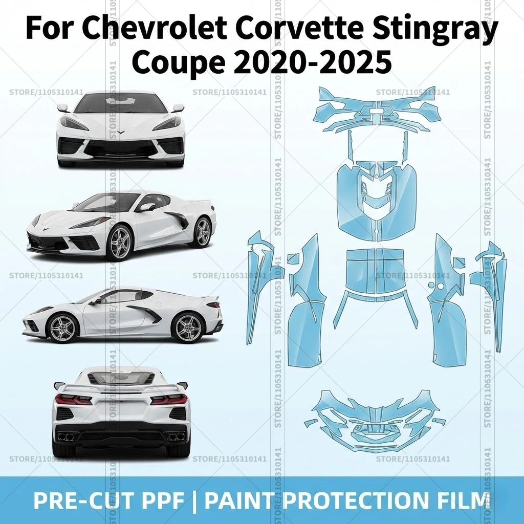 

Для Chevrolet Corvette Stingray Coupe 2020-2025: Предварительно вырезанная прозрачная защитная пленка (PPF) для автомобиля