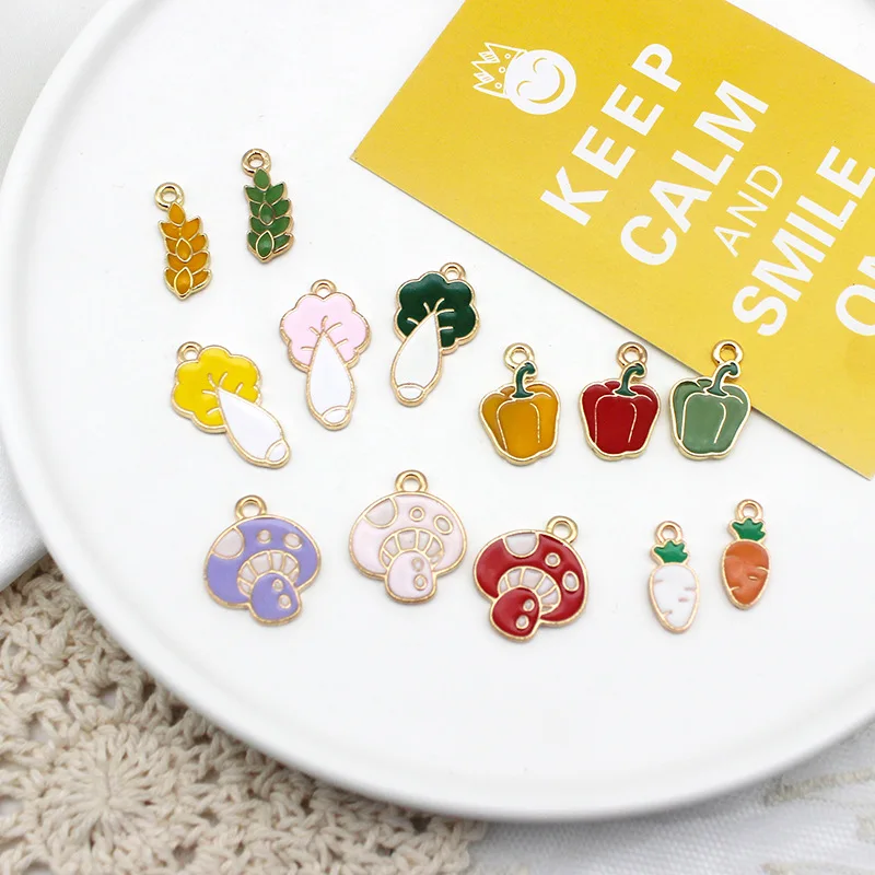 10Pcs/Lot Enamel Charms Vegetable Fruit Grain Potato Pendant For DIY Jewelry Making Accessories