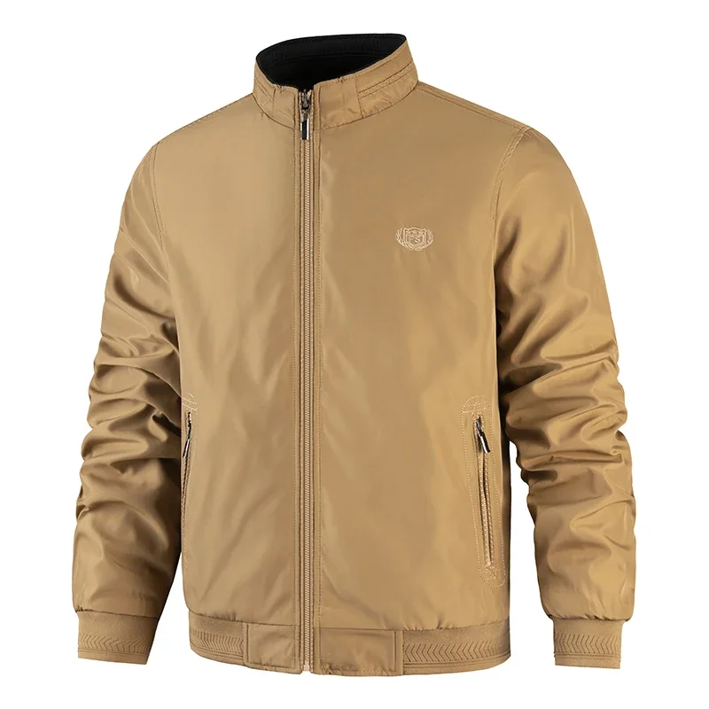 

New Men's Fashion Casual Jackets Solid Color Stand Collar Zipper Jackets Spring Autumn Men's Overcoat Embroideried Men's Outwear