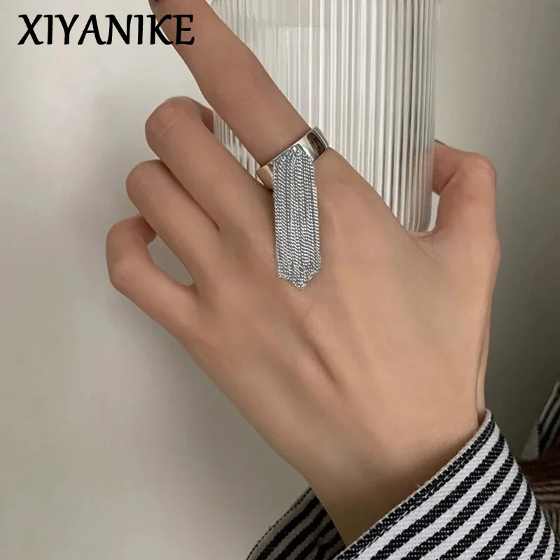 

XIYANIKE Vintage Exaggerated Tassel Adjustable Rings For Women Girl Fashion New Jewelry Gift Party Birthday Disco anillos mujer