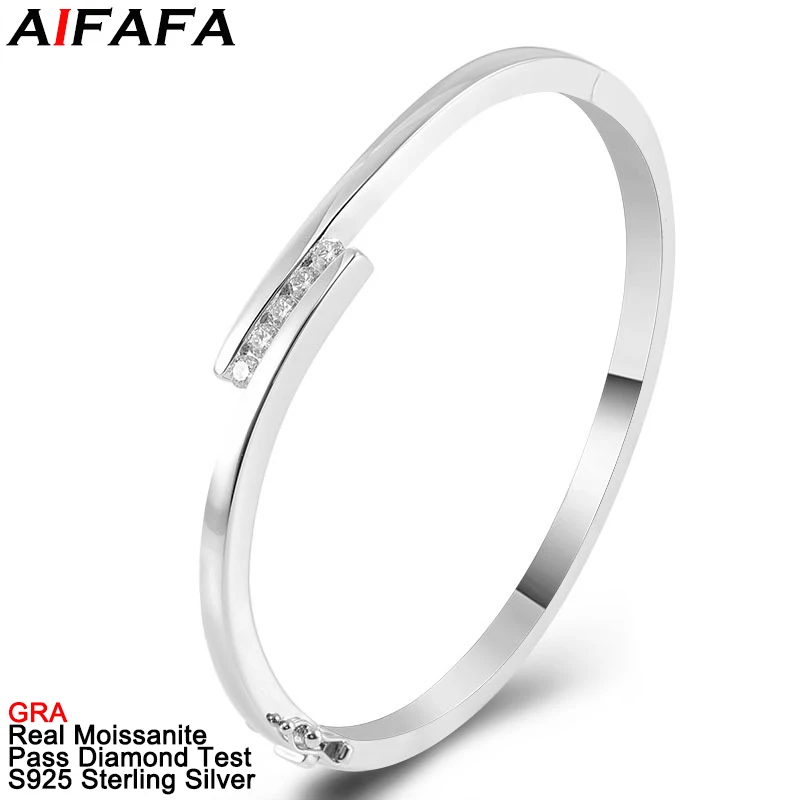 High Grade All Real Moissanite Women Bangle Moissanita Shiny S925 Silver Cuff Bracelet Wedding Engagement Proposal Gifts Jewelry