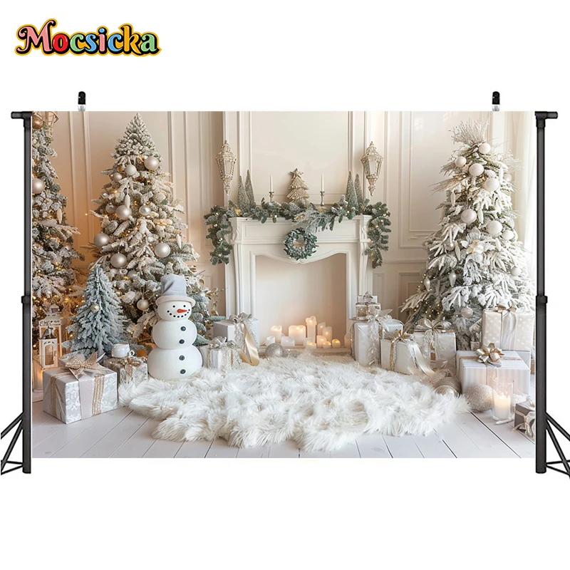 Mocsicka Winter Christmas Photography Background Gorgeous Mantel Decoration Holiday Party Family Portrait Photo Backdrops Studio