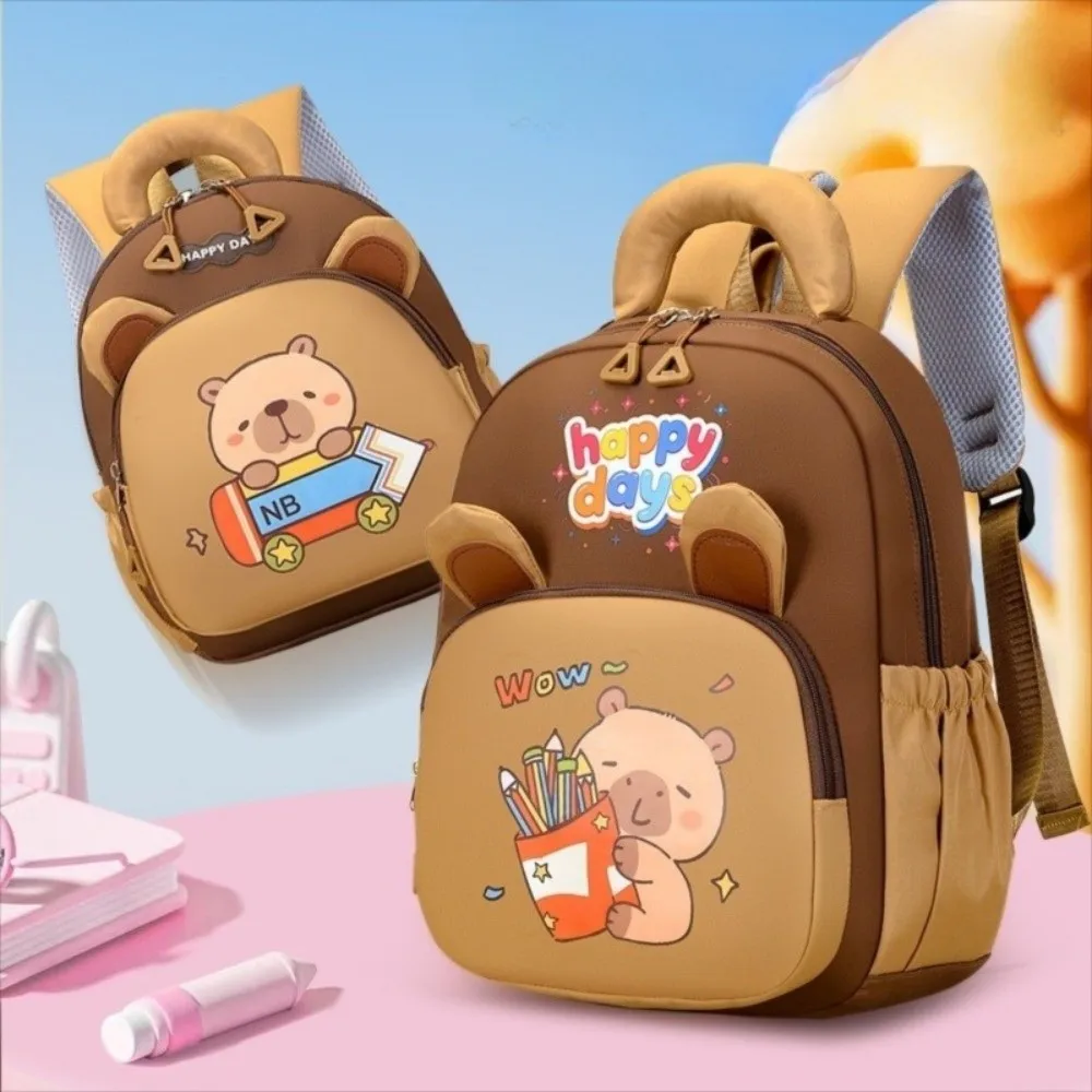 

Рюкзак с милым рисунком капибары, большой вместимости, легкий, школьный рюкзак с капибарой, нейлоновый, с множеством карманов, рюкзак для детского сада