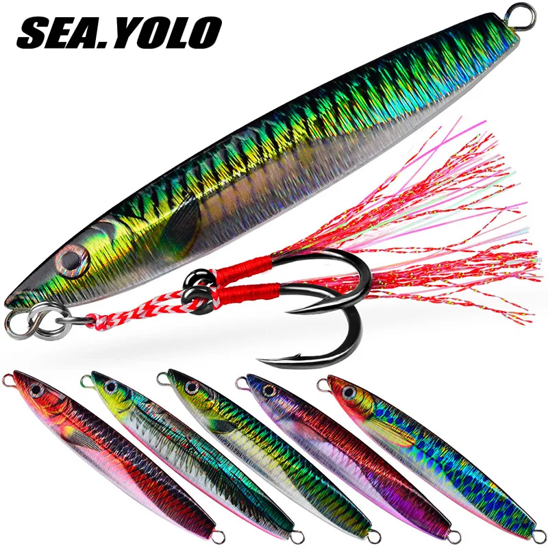 Sea.Yolo 12cm/78g Iron Plate Lead Fish Fast Sinking Jigging Bait Painting Jig Lure Sea Bass Fishing Lure Sequins Artificial Bait