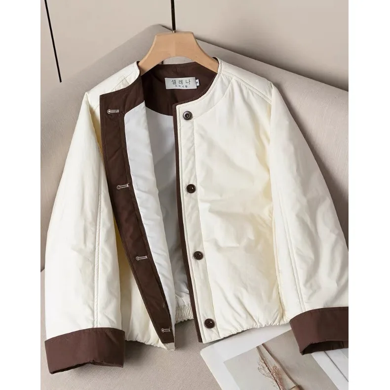 Kolorowa bawełniana kurtka damska, luźna, ciepła, w stylu college, idealna na zimę, nowość, modna, mały rozmiar, do pracy, wersja koreańska.