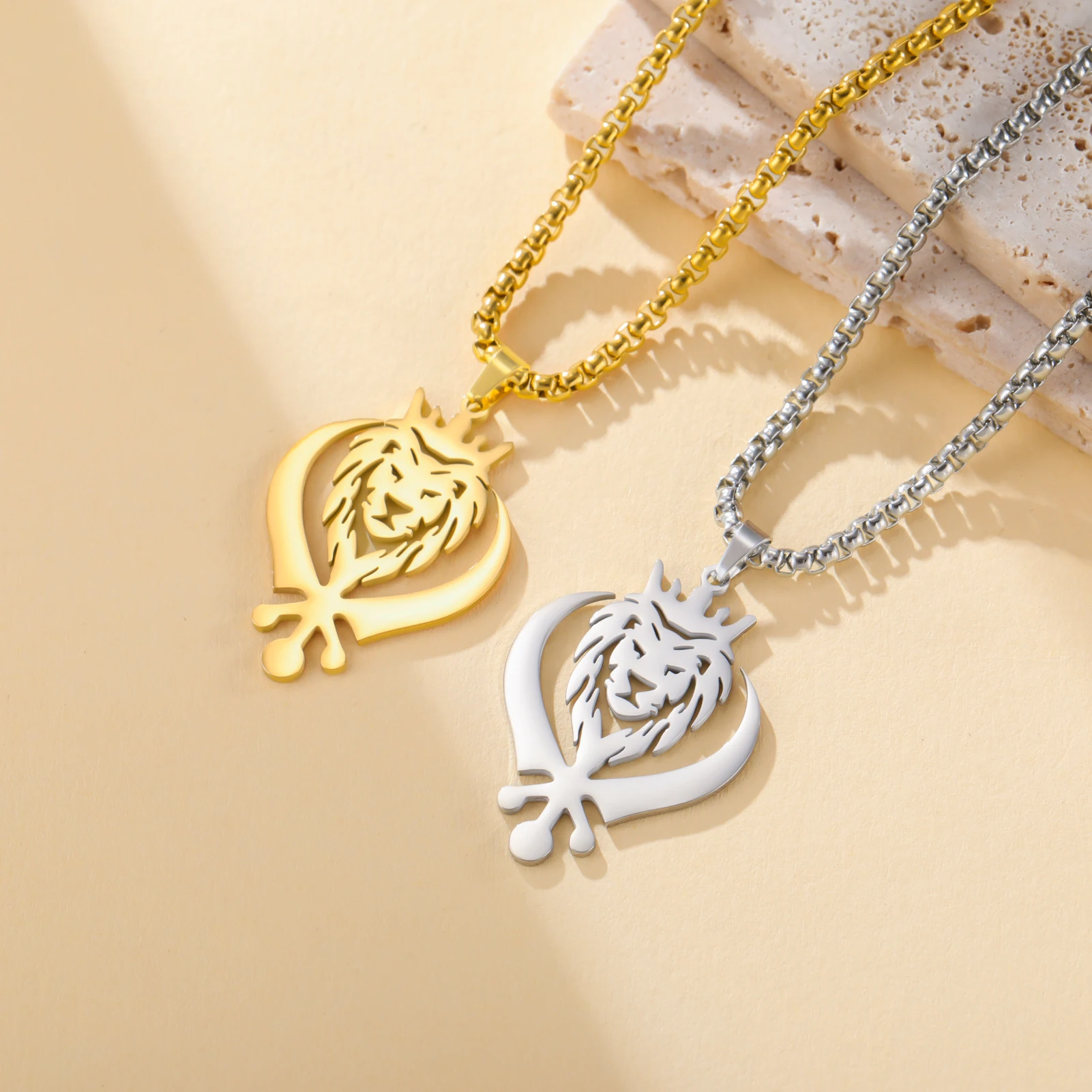 Punk-Sichelkrone Löwenkönig Halskette Sikh-Symbol Kanda Halskette Edelstahl Tieranhänger Halskette Schmuck Geschenk
