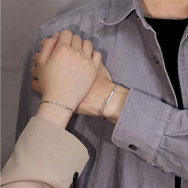 Couple bracelet mountain wood branch bracelet sterling silver men and women simple personality student long-distance love Qixi F