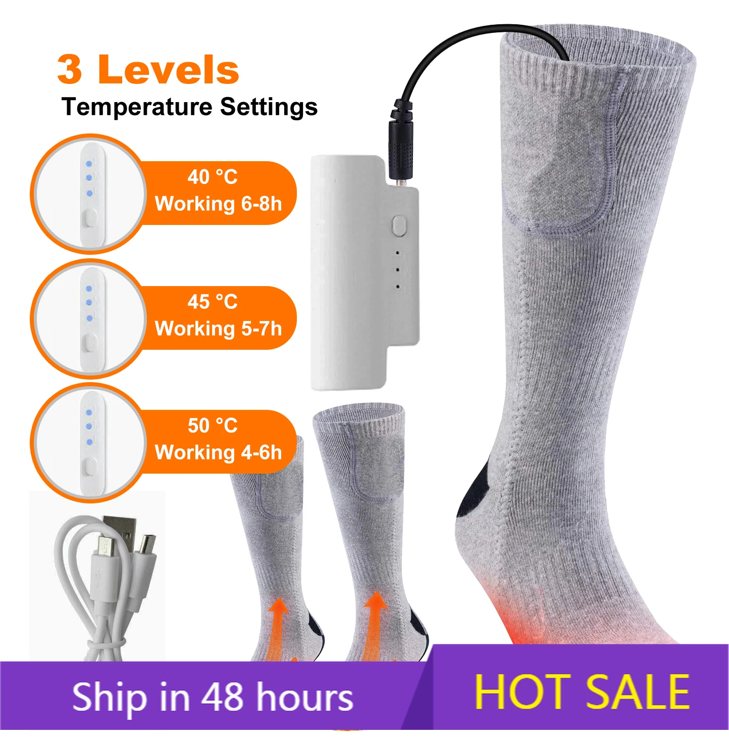 

POWER LEAP Thick Winter Outdoor Ski Thermal 3.7V Electric Rechargeable Battery Heated Hiking Cozy Crew Socks Wool Hiking Sock Fo