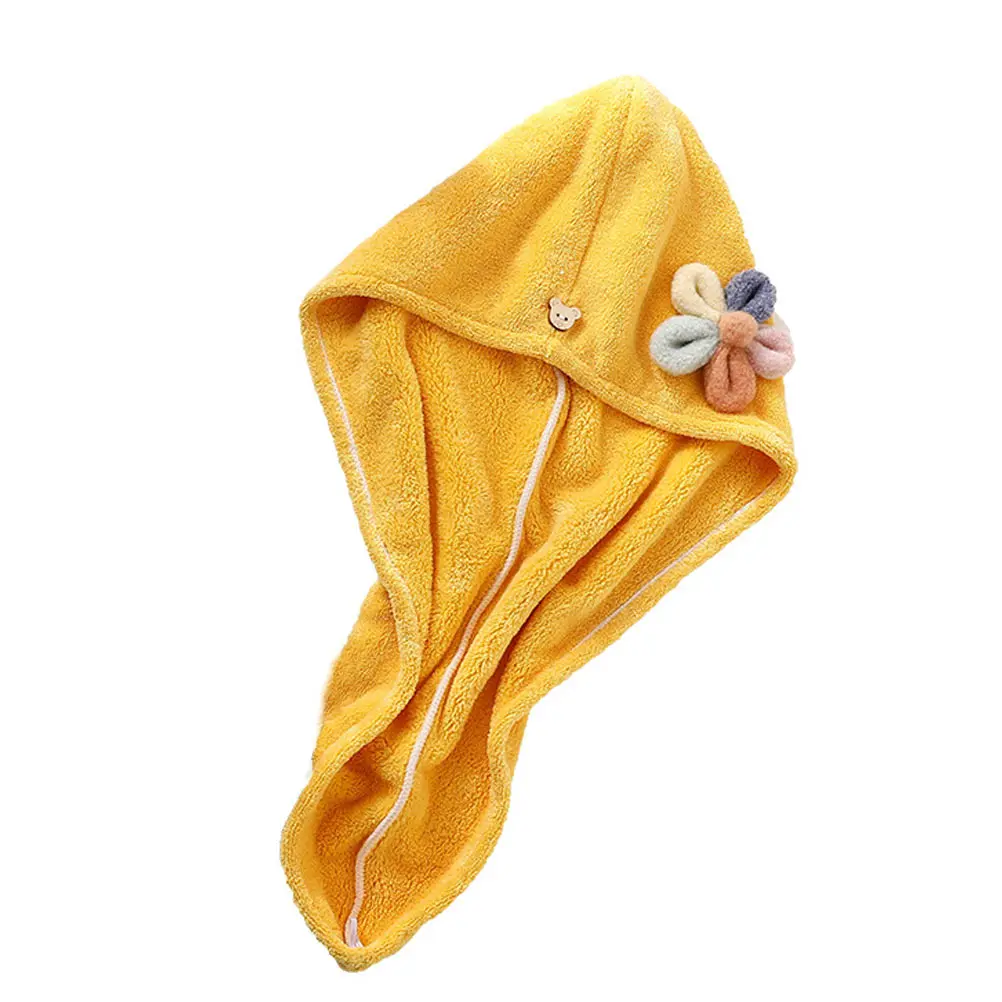 

Coral Fleece Dry Hair Cap Quick drying Bath Hat Lovely Towel Yellow Shower Use Super Absorbent Hair Drying Students Office