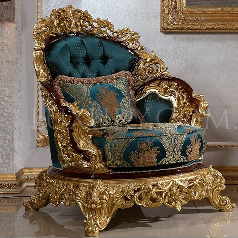 Luxury European-style Solid Wood Sofa 123 Seats Villa Living Room Furniture Customizable Fabric Sofa Hand-carved Flower Sofa