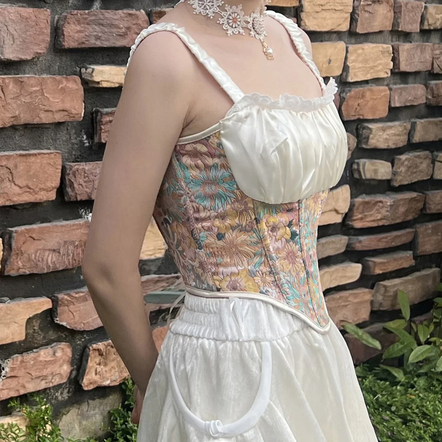 Women Evening Corset Crop O Neck Backless Floral Print Sexy Sleeveless Tank Summer Casual Female Tops