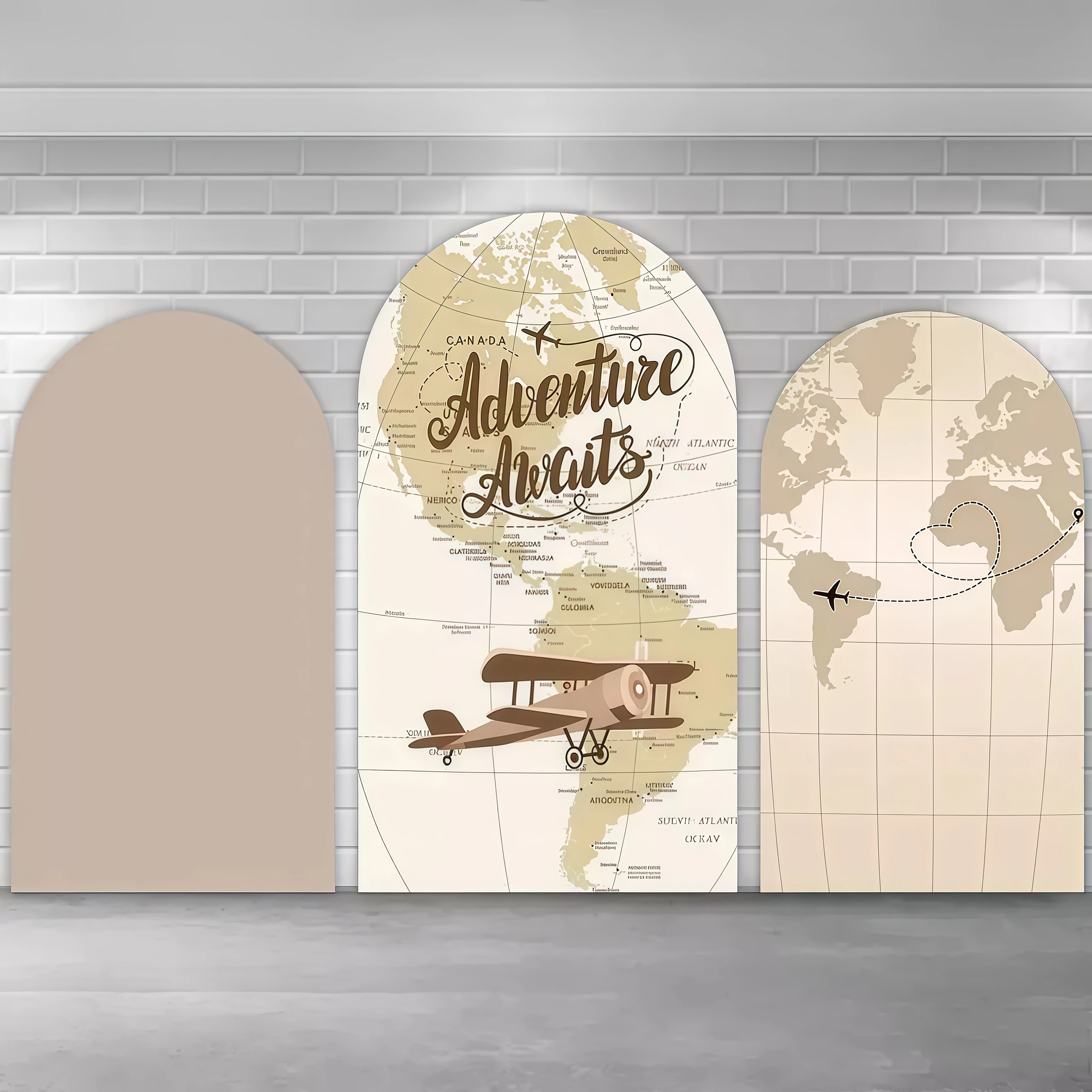 Vintage World Map Arch Covers Stretchy Backdrop 