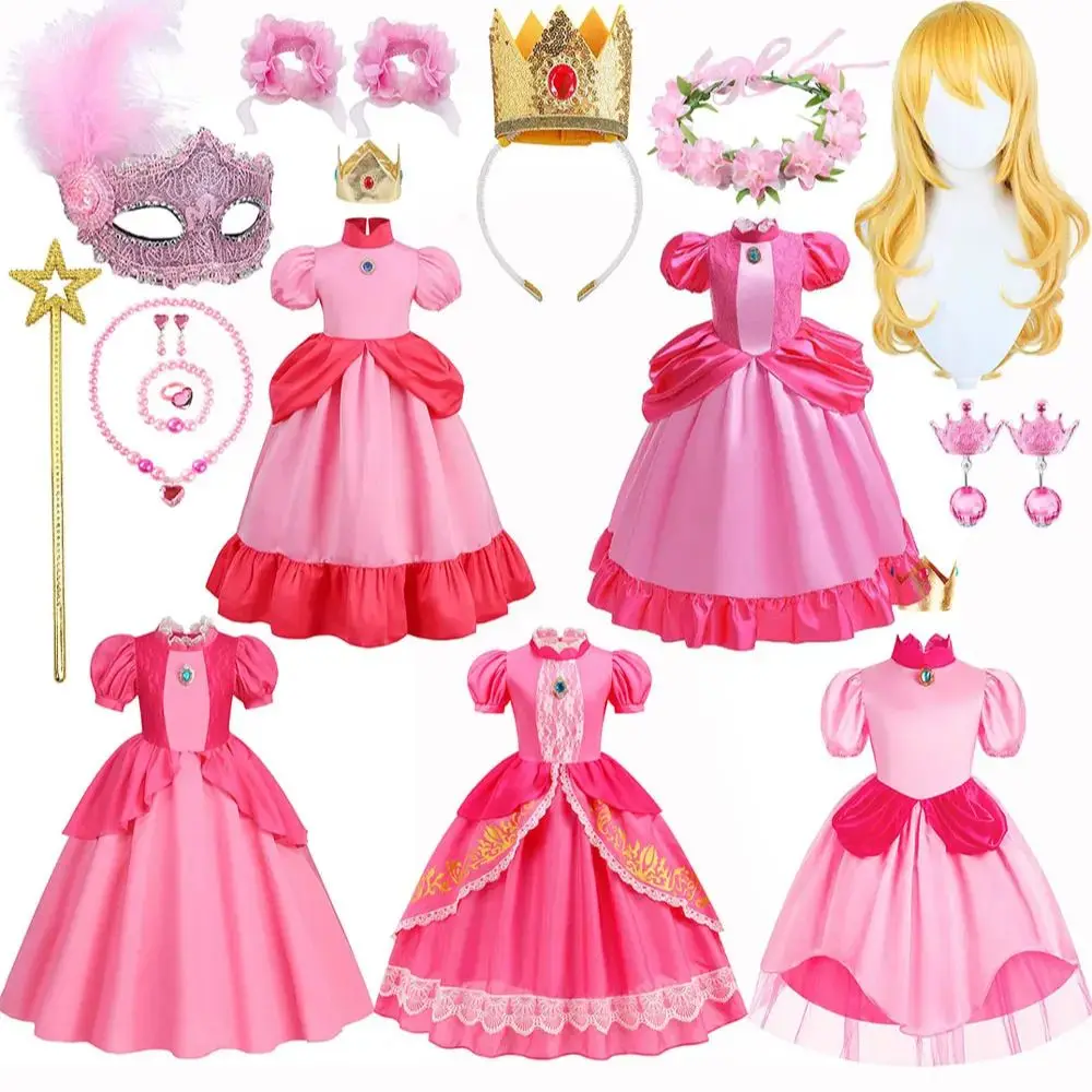 

New Peach Pink Princess Dress Baby Girls Queen Kids Cosplay Costume Children Birthday Carnival Party Outfit Clothes 3-10Yrs