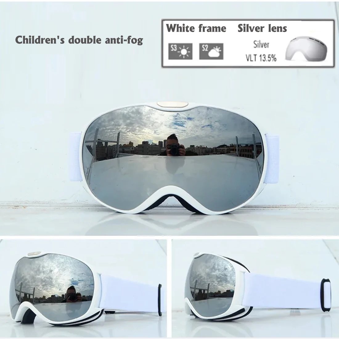children\'s snow goggles, winter sports, ski goggles，UV protection, double-layer photochromic lenses