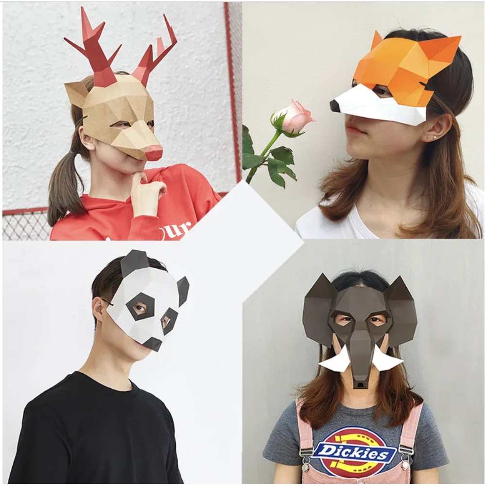 Fox Animal Half Face Mask Paper Model,3D Papercraft Art Origami Costume Party Cosplay,Handmade Adult DIY Craft Toy RTY190