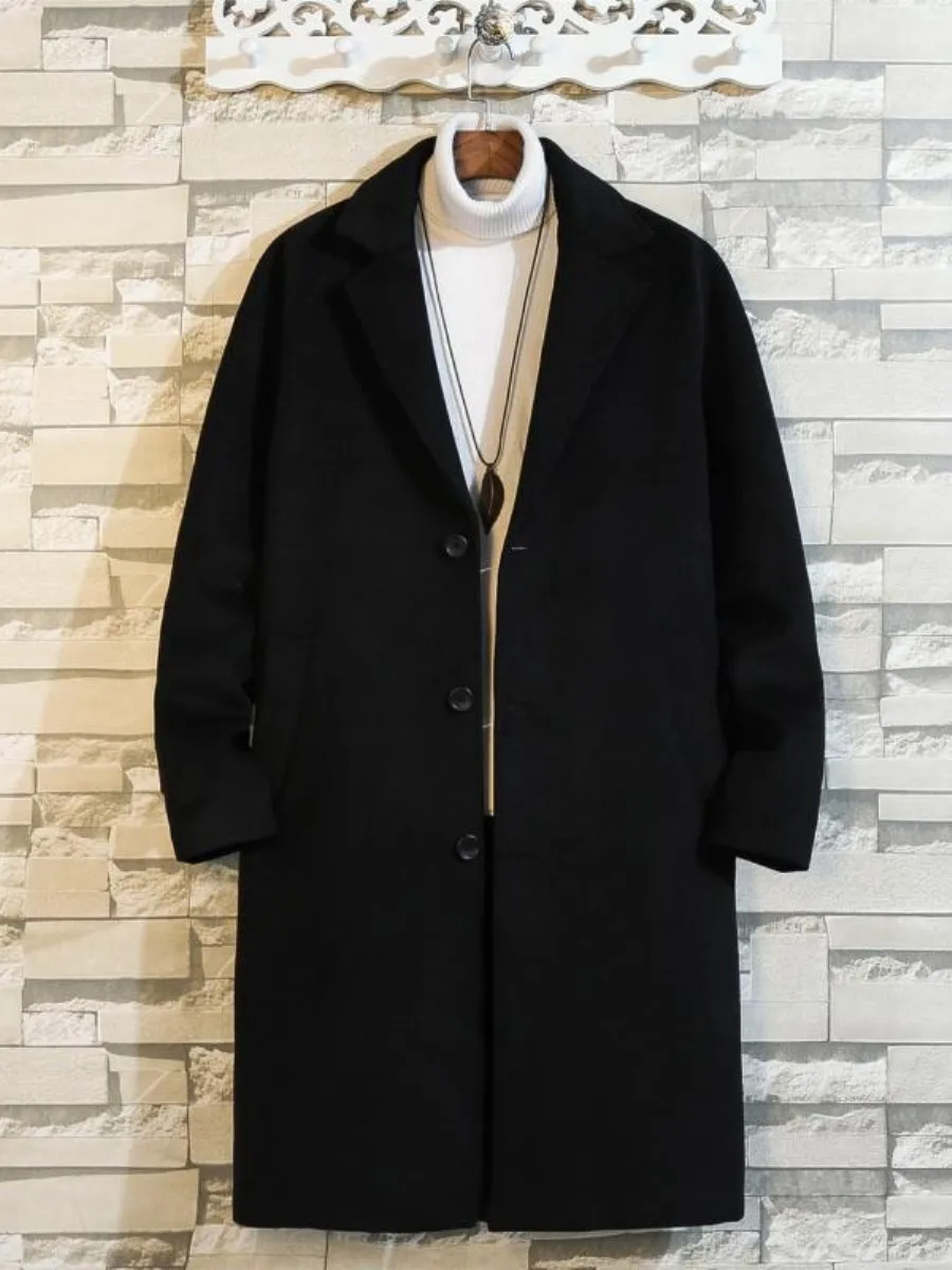 

Мужское шерстяное пальто выше колена, длинное корейское свободное пальто большого размера, студенческое модное твидовое твидовое пальто со съемным внутренним жилетом Briti Sle