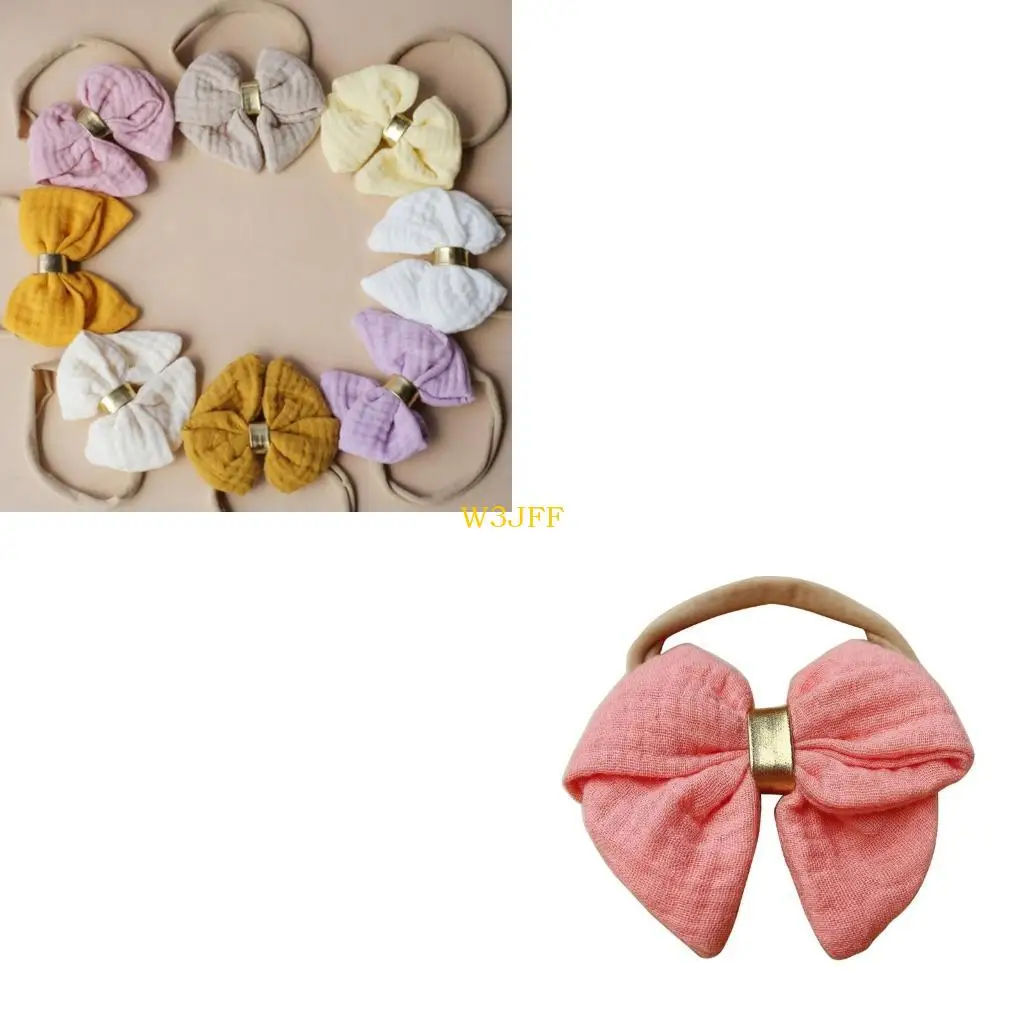 

W3JF Baby Bowknot Headband Infant Cotton Gauzes Hairband Pleated Bows Hair Accessories for Birthday Parties Photoshoots
