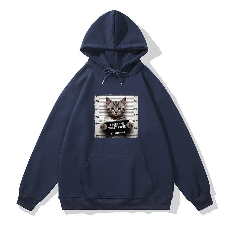 New Spring and Autumn Mens Casual Hoodies Fashion Funny Cat I Shredded the Toilet Paper printed Male Sweatshirts