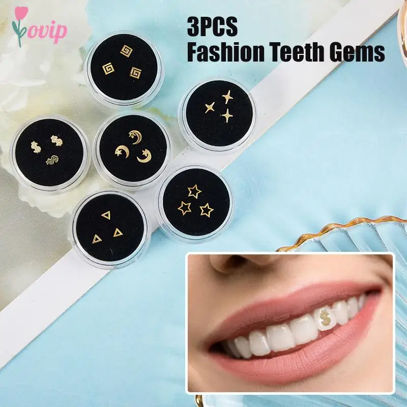 3Pcs Fashion Teeth Gems Tooth Jewelry Ornaments with Box Beauty Diamond Dental Crystal Teeth Gems Jewelry