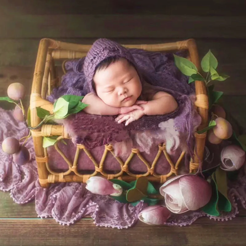 Newborn Photography Props  Infant Woven Rattan Basket Vintage Baby Photo Shoot Furniture Posing Chair Photo Bebe  Accessoire Bed