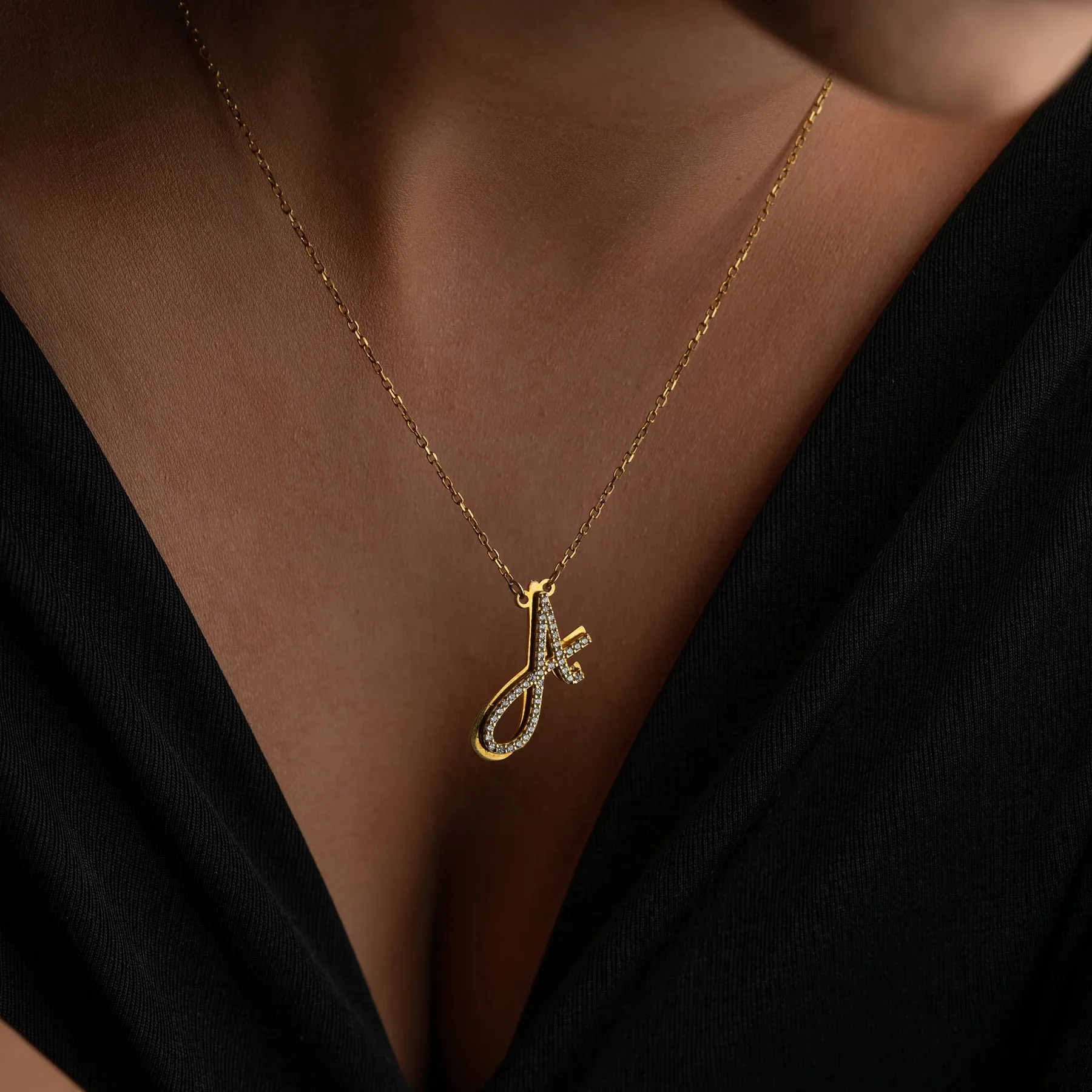 Heart Bubble Letter Charm Alphabet Pavé Necklace Custom Initial Pendant Personalized Gold Initial Necklace Valentine's Day Gifts