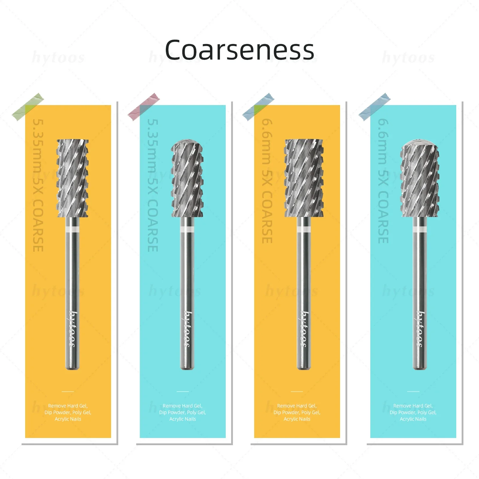 Hytoos 5xc pro série acrílico prego brocas 2 vias de segurança barril redondo carboneto prego bit remover duro gel broca acessórios