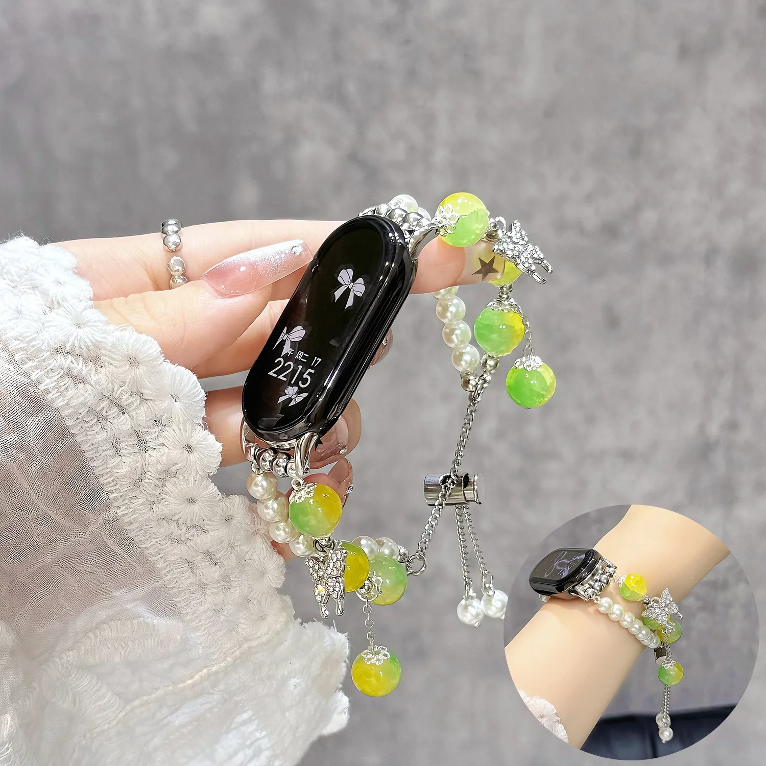 

Браслет с жемчугом и камнем «кошачий глаз» шириной 18/20/22 мм, подходит для браслета Xiaomi 8/9 Pro, женский ремешок для Redmi Wacth4 5