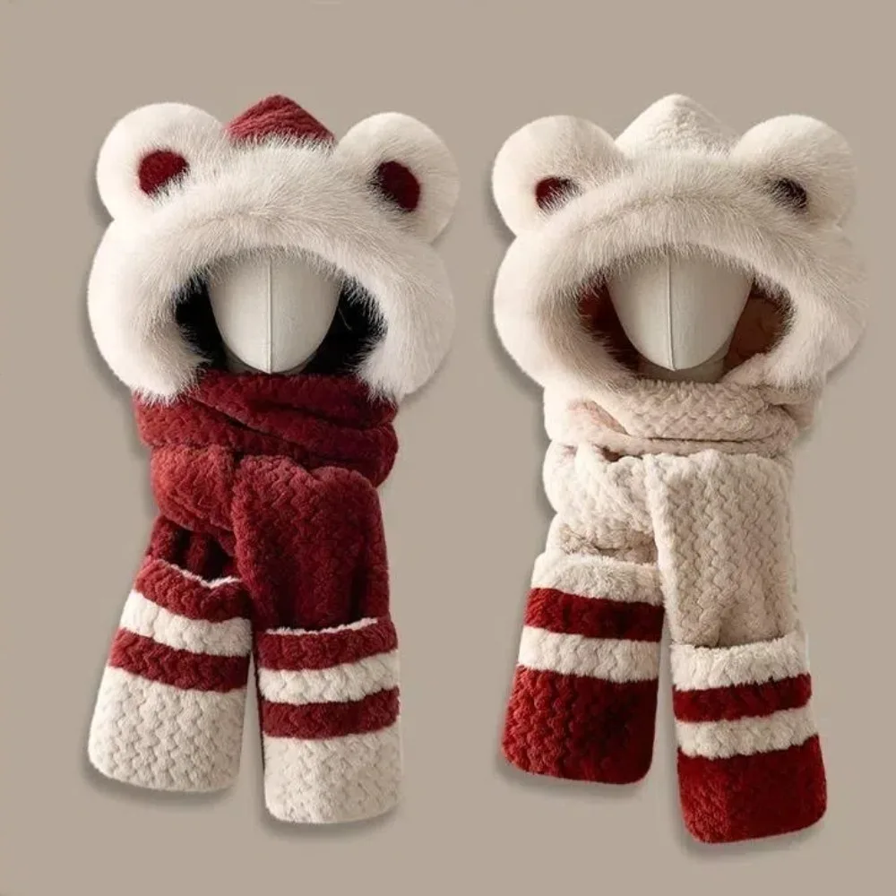 لطيف يندبروف وشاح قبعة القفازات مجموعة حماية الأذن قطعة واحدة قبعات الشتاء سماكة وشاح للرقبة قبعة #4